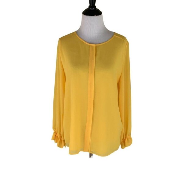 Gibson & Latimer Women's S Small Pop-Over Blouse Semi Sheer Bright Yellow - Picture 1 of 6